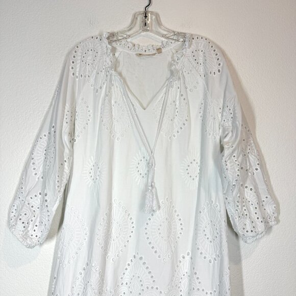 Soft Surroundings White Midi Dress Eyelet City of Gardens Cotton Large - Picture 4 of 10